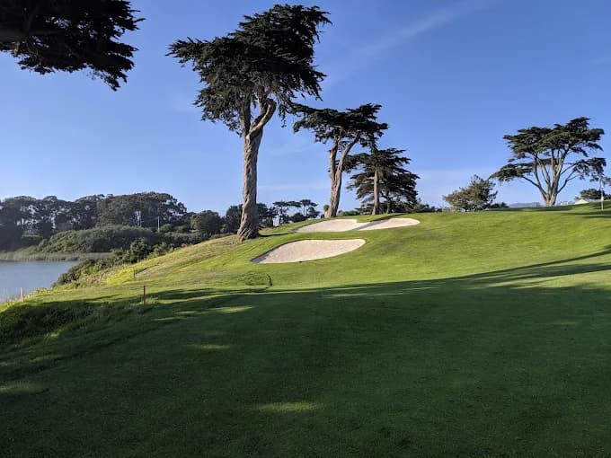 TPC Harding Park championship fairway along Lake Merced, San Francisco